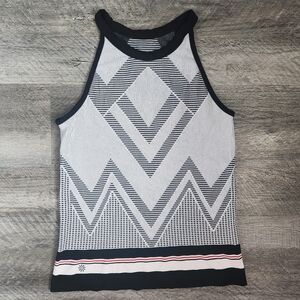 Athleta Workout Tank Top Medium Gray Black Red Geometric Athletic Sporty Stretch